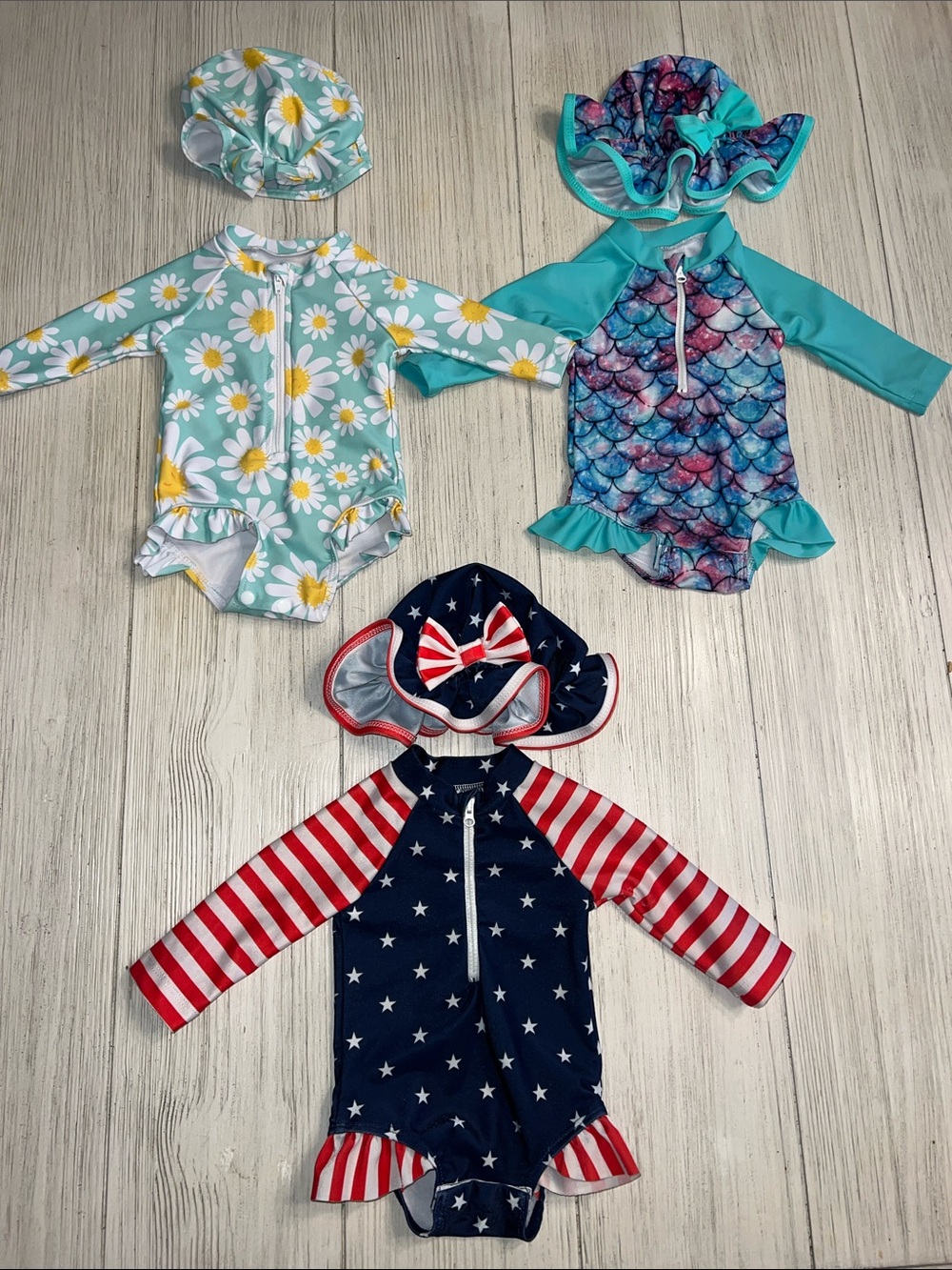 Bundle of 3 Infant Swimsuits with Hats